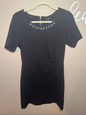 Jessica Simpson Black Jewel-Neck Mini Dress